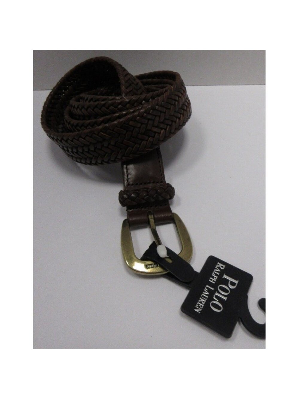 VGT Polo Ralph Lauren Belt 44 Cognac Leather Braided Woven Classic
